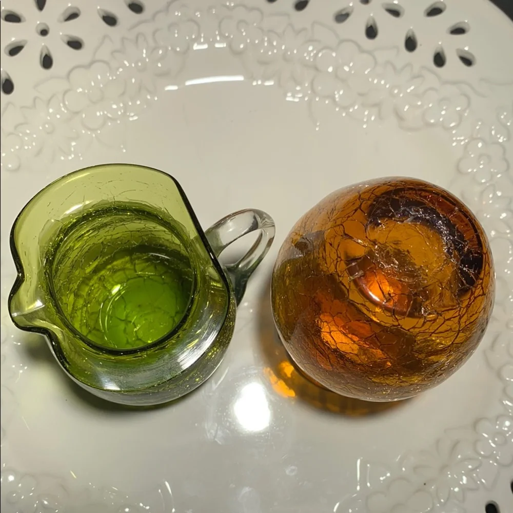 Crackle Glass Olive and Orange MINI Accent Decor VINTAGE - Picture 5 of 8